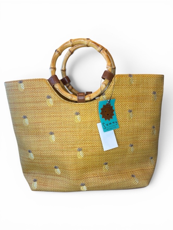 Sunny Handbags - Yellow Pineapple Straw Beach Tote with Bamboo Handles By Sunny New!